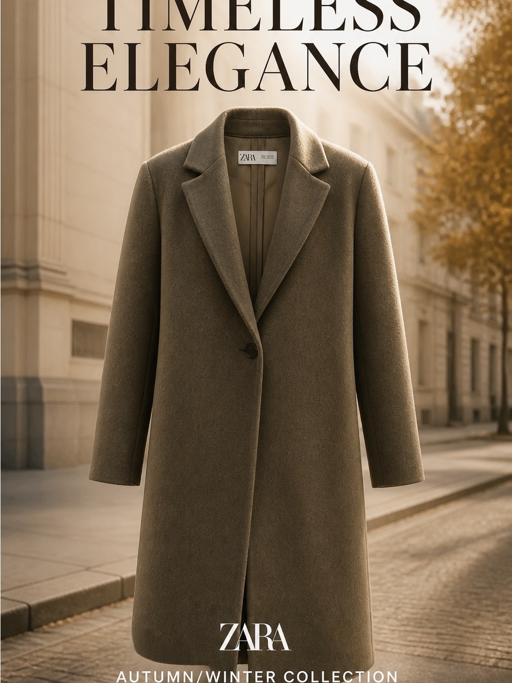 Zara Olive Single-Button Wool Trench Coat